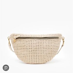 Clare V cream rattan grande Fanny bag